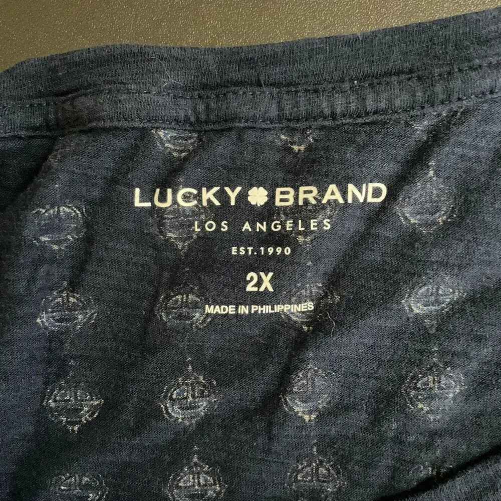 Lucky Brand Shirt Womens Plus 2X Blue Floral Short Sleeve Scoop Neck Boho Top